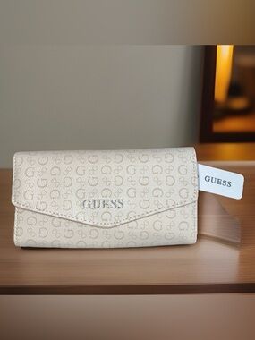 GUESS Granby Logo-Print Envelope Wallet with Silver Hardware